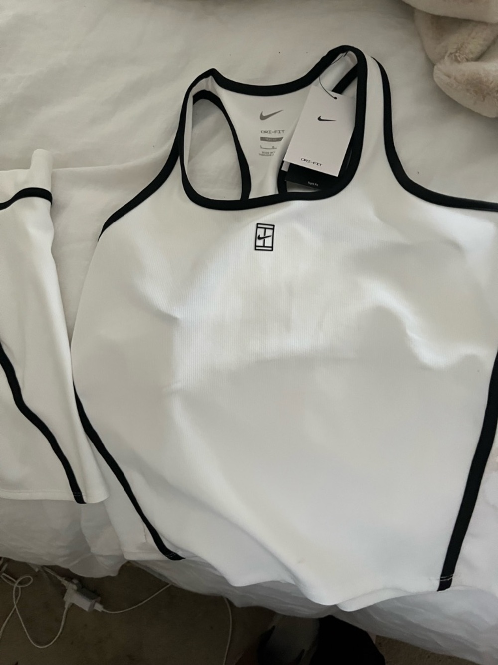 Nike White Racerback Tank with Black Trim and Logo